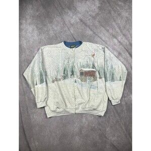 Vintage Cabelas Cardigan Sweatshirt Womens L AOP Winter Mountains